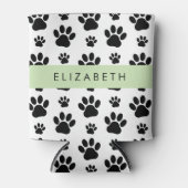 Paw Pattern, Dog Paws, Black and White, Jouw naam Blikjeskoeler (Voorkant)