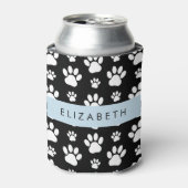 Paw Pattern, Dog Paws, Black and White, Jouw naam Blikjeskoeler (Blikje Voorkant)