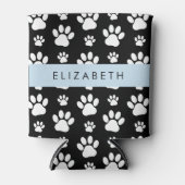 Paw Pattern, Dog Paws, Black and White, Jouw naam Blikjeskoeler (Voorkant)