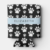 Paw Pattern, Dog Paws, Black and White, Jouw naam Blikjeskoeler (Achterkant)