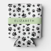 Paw Pattern, Dog Paws, Black and White, Jouw naam Blikjeskoeler (Voorkant)