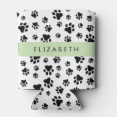 Paw Pattern, Dog Paws, Black and White, Jouw naam Blikjeskoeler (Achterkant)