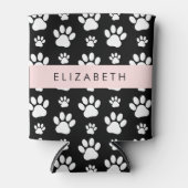 Paw Pattern, Dog Paws, Black and White, Jouw naam Blikjeskoeler (Voorkant)