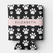 Paw Pattern, Dog Paws, Black and White, Jouw naam Blikjeskoeler (Achterkant)
