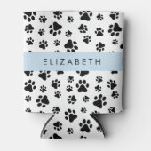 Paw Pattern, Dog Paws, Black and White, Jouw naam Blikjeskoeler (Voorkant)