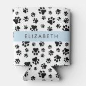 Paw Pattern, Dog Paws, Black and White, Jouw naam Blikjeskoeler (Achterkant)