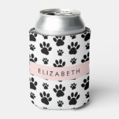 Paw Pattern, Dog Paws, Black and White, Jouw naam Blikjeskoeler (Blikje Voorkant)