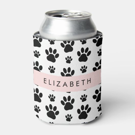 Paw Pattern, Dog Paws, Black and White, Jouw naam Blikjeskoeler (Blikje Voorkant)