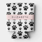 Paw Pattern, Dog Paws, Black and White, Jouw naam Blikjeskoeler (Voorkant)
