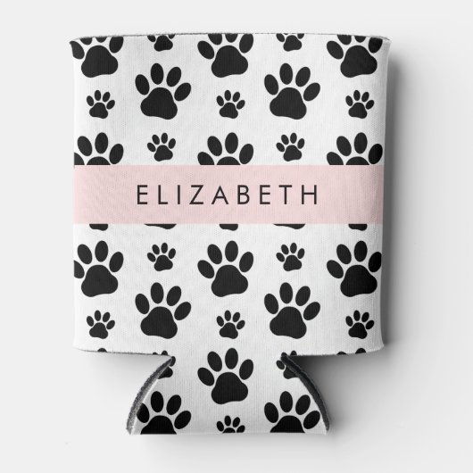 Paw Pattern, Dog Paws, Black and White, Jouw naam Blikjeskoeler (Voorkant)
