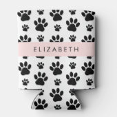 Paw Pattern, Dog Paws, Black and White, Jouw naam Blikjeskoeler (Achterkant)