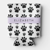 Paw Pattern, Dog Paws, Black and White, Jouw naam Blikjeskoeler (Voorkant)