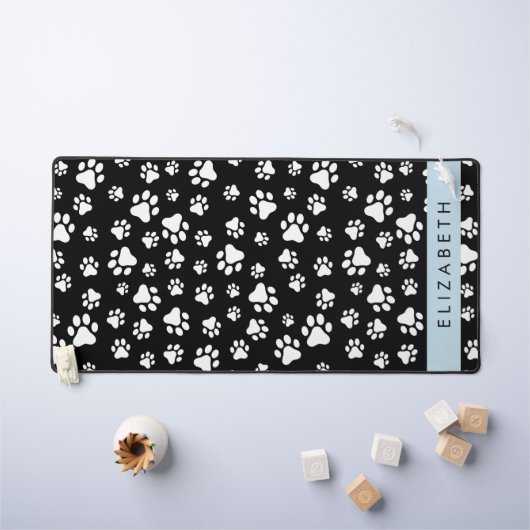 Paw Pattern, Dog Paws, Black and White, Jouw naam Bureaumat (Kindertafel)