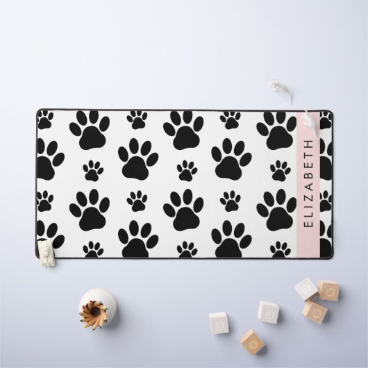 Paw Pattern, Dog Paws, Black and White, Jouw naam Bureaumat (Kindertafel)