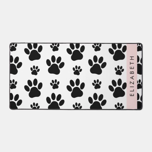 Paw Pattern, Dog Paws, Black and White, Jouw naam Bureaumat (Voorkant)