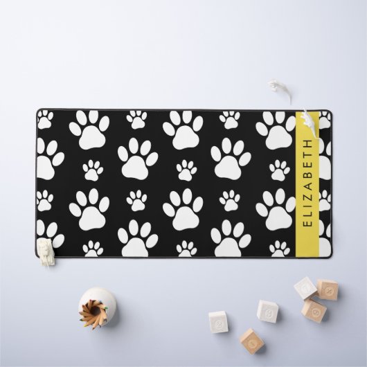 Paw Pattern, Dog Paws, Black and White, Jouw naam Bureaumat (Kindertafel)