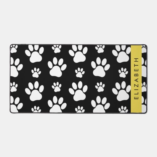 Paw Pattern, Dog Paws, Black and White, Jouw naam Bureaumat (Voorkant)