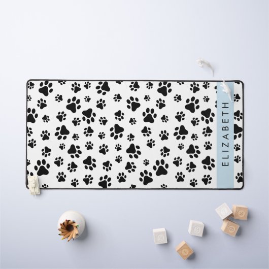 Paw Pattern, Dog Paws, Black and White, Jouw naam Bureaumat (Kindertafel)