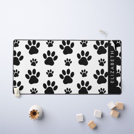 Paw Pattern, Dog Paws, Black and White, Jouw naam Bureaumat (Kindertafel)