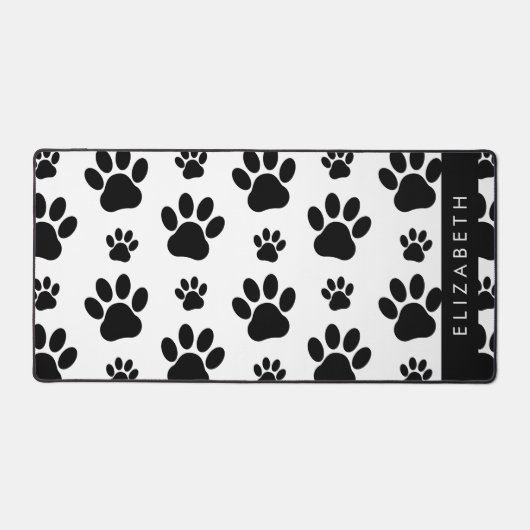Paw Pattern, Dog Paws, Black and White, Jouw naam Bureaumat (Voorkant)