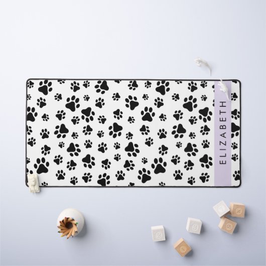 Paw Pattern, Dog Paws, Black and White, Jouw naam Bureaumat (Kindertafel)