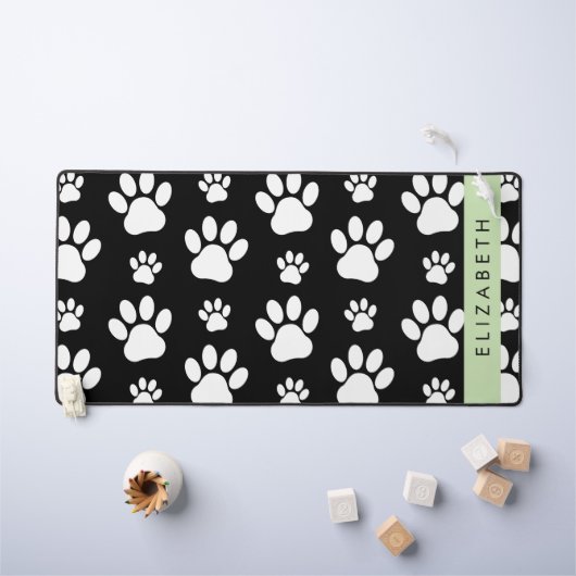 Paw Pattern, Dog Paws, Black and White, Jouw naam Bureaumat (Kindertafel)