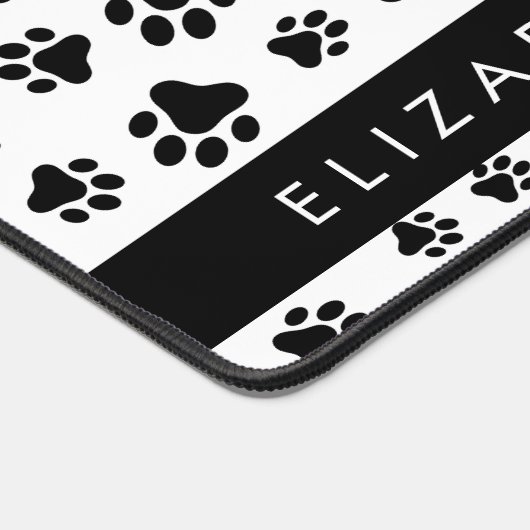 Paw Pattern, Dog Paws, Black and White, Jouw naam Bureaumat (Hoek)