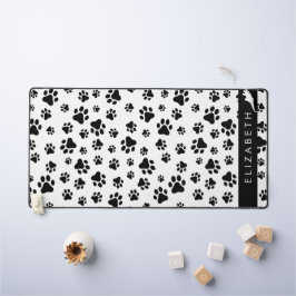 Paw Pattern, Dog Paws, Black and White, Jouw naam Bureaumat