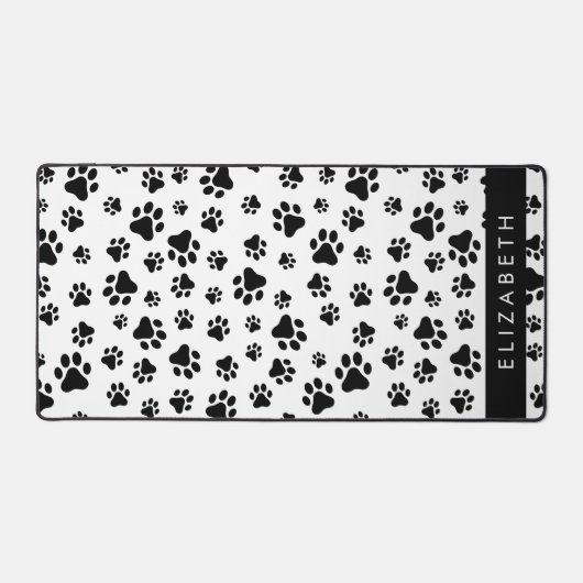 Paw Pattern, Dog Paws, Black and White, Jouw naam Bureaumat (Voorkant)