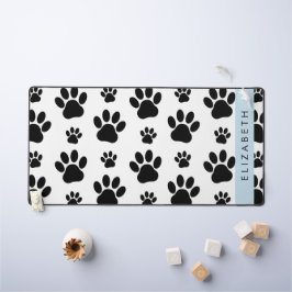 Paw Pattern, Dog Paws, Black and White, Jouw naam Bureaumat