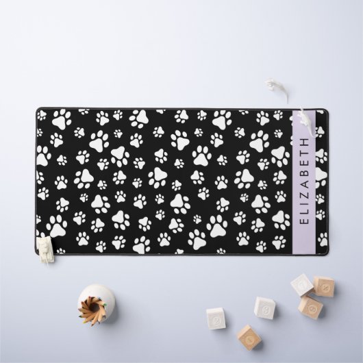 Paw Pattern, Dog Paws, Black and White, Jouw naam Bureaumat (Kindertafel)