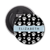 Paw Pattern, Dog Paws, Black and White, Jouw naam Button Flesopener (Voorkant)