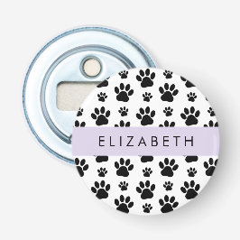 Paw Pattern, Dog Paws, Black and White, Jouw naam Button Flesopener