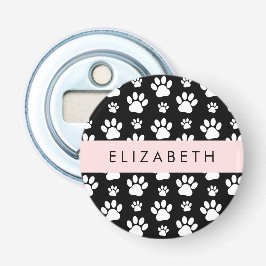 Paw Pattern, Dog Paws, Black and White, Jouw naam Button Flesopener