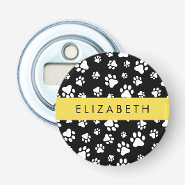 Paw Pattern, Dog Paws, Black and White, Jouw naam Button Flesopener