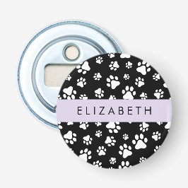 Paw Pattern, Dog Paws, Black and White, Jouw naam Button Flesopener