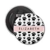 Paw Pattern, Dog Paws, Black and White, Jouw naam Button Flesopener (Voorkant)