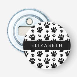 Paw Pattern, Dog Paws, Black and White, Jouw naam Button Flesopener