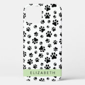 Paw Pattern, Dog Paws, Black and White, Jouw naam Case-Mate iPhone Case (Achterkant)