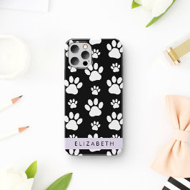 Paw Pattern, Dog Paws, Black and White, Jouw naam Case-Mate iPhone Case
