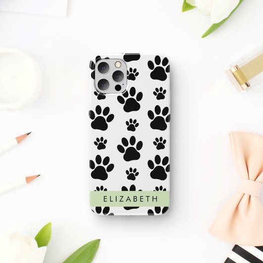 Paw Pattern, Dog Paws, Black and White, Jouw naam Case-Mate iPhone Case