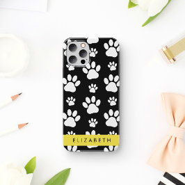 Paw Pattern, Dog Paws, Black and White, Jouw naam Case-Mate iPhone Case