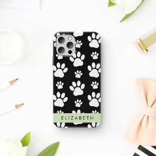 Paw Pattern, Dog Paws, Black and White, Jouw naam Case-Mate iPhone Case