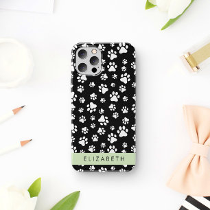 Paw Pattern, Dog Paws, Black and White, Jouw naam Case-Mate iPhone Case