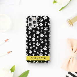 Paw Pattern, Dog Paws, Black and White, Jouw naam Case-Mate iPhone Case