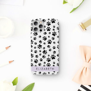 Paw Pattern, Dog Paws, Black and White, Jouw naam Case-Mate iPhone Case