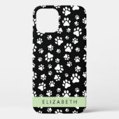 Paw Pattern, Dog Paws, Black and White, Jouw naam Case-Mate iPhone Case (Achterkant)