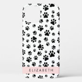 Paw Pattern, Dog Paws, Black and White, Jouw naam Case-Mate iPhone Case (Achterkant)