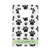 Paw Pattern, Dog Paws, Black and White, Jouw naam Creditkaart Flessenopener (Voorkant)
