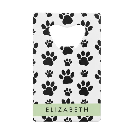Paw Pattern, Dog Paws, Black and White, Jouw naam Creditkaart Flessenopener (Voorkant)